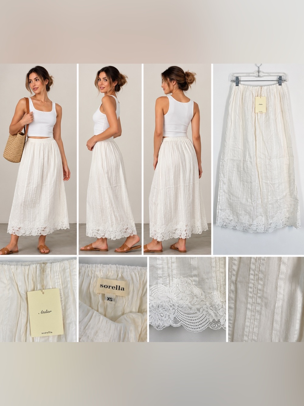 Sorella Atelier White Lace-Trim Maxi Skirt – Size XS, NWT